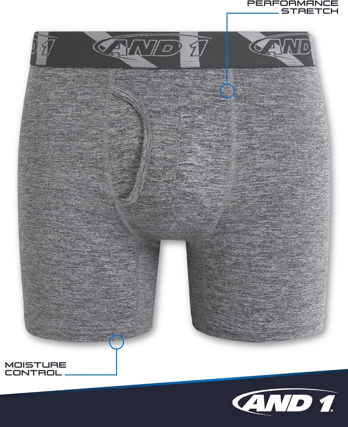 AND1 Mens Boxer Briefs - 6 Pack Stretch Performance Mens Underwear Boxers with Functional Fly Pouch (Sizes: S-3XL)