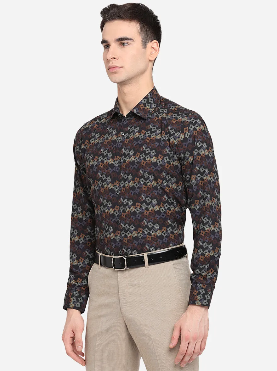 Black & Brown Printed Slim Fit Party Wear Shirt | JB Studio