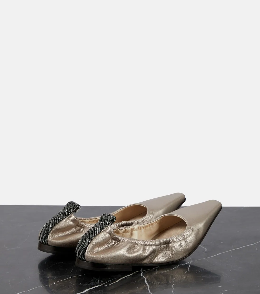 Brunello Cucinelli metallic leather ballerinas, silver