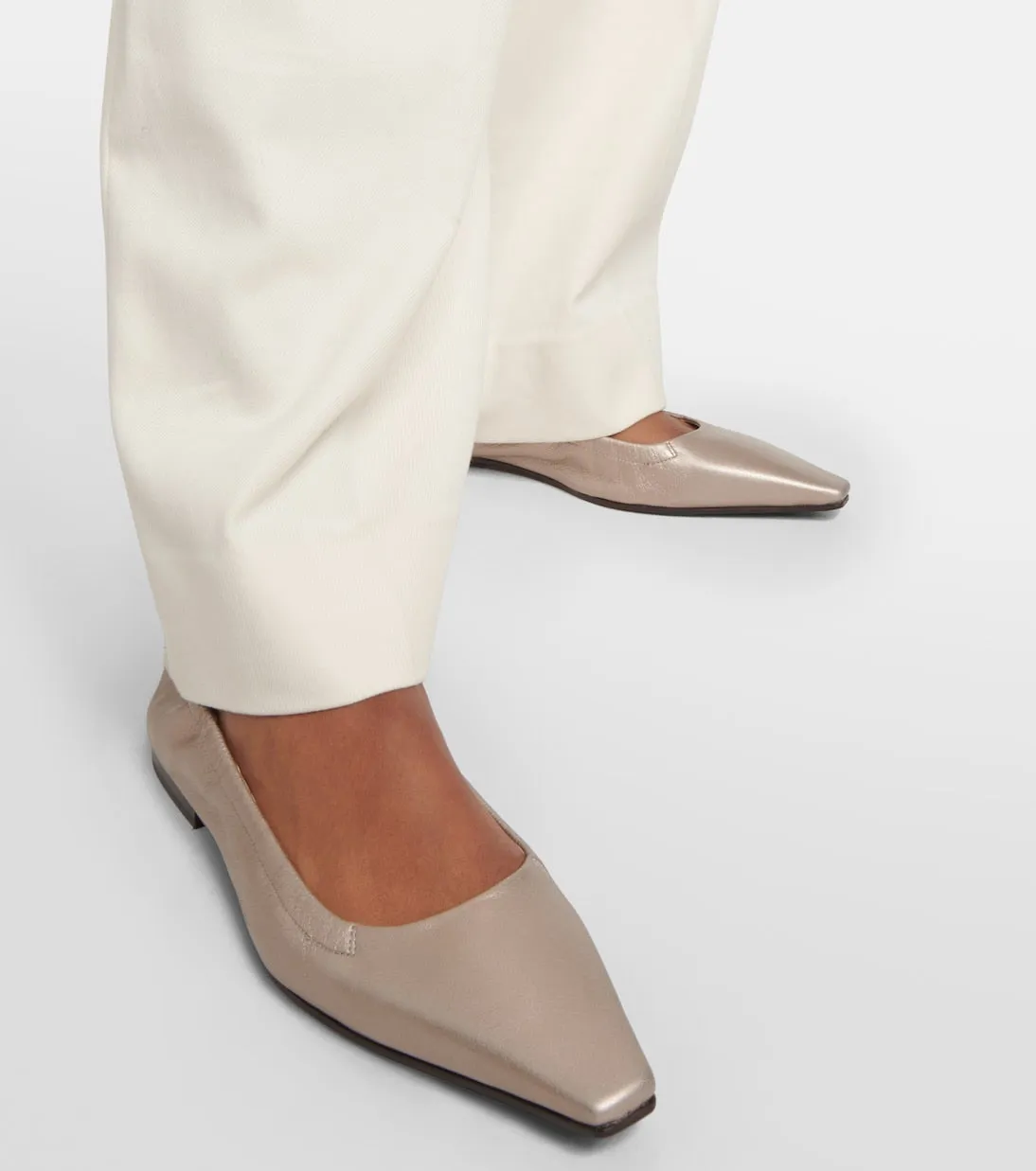 Brunello Cucinelli metallic leather ballerinas, silver
