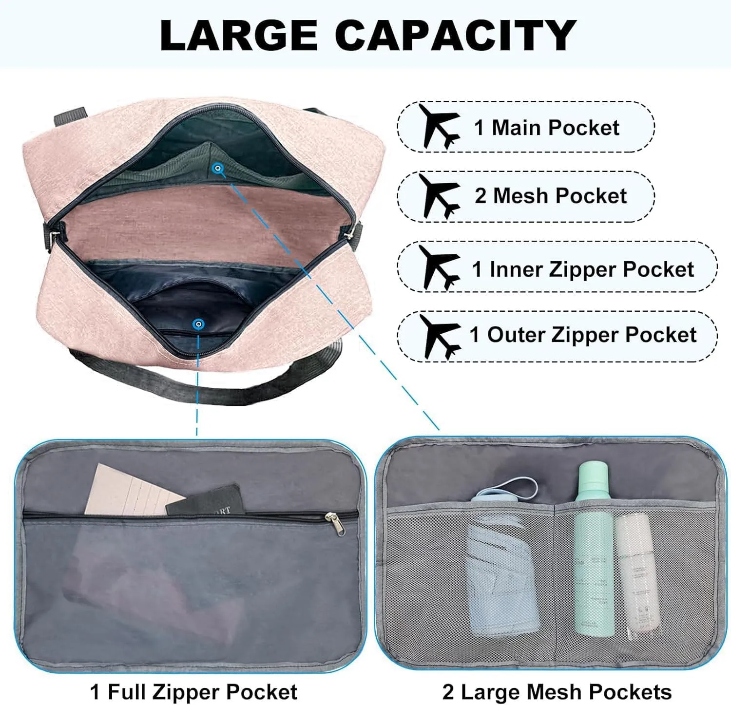 For Spirit Airlines Personal Item Bag 18x14x8 in Underseat Carry-on Luggage foldable Travel Duffle Bag for Airplanes(30L, Pink)