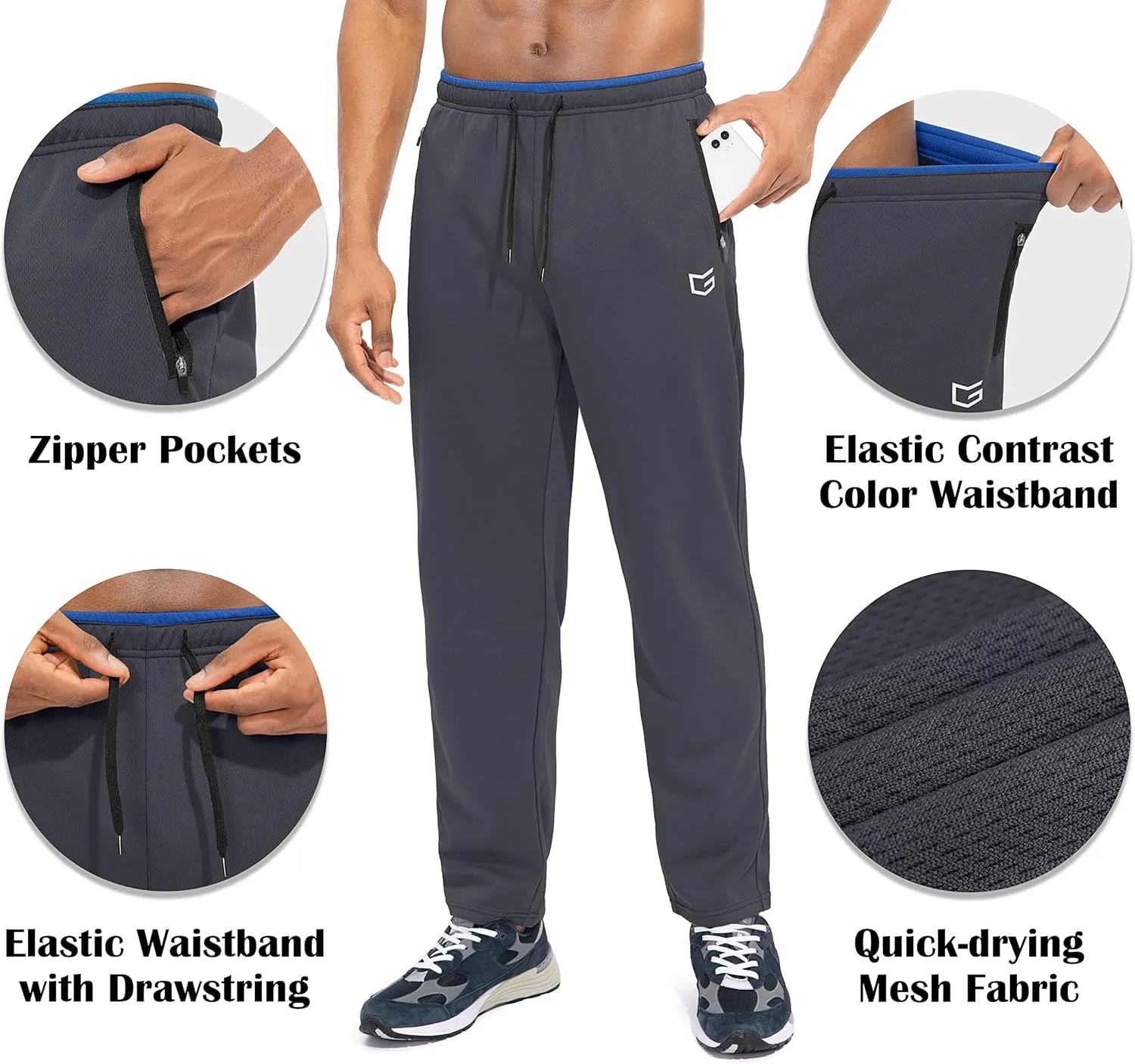 G Gradual Men's Sweatpants Mesh Lightweight with Zip Pockets Breathable Quick Dry Athletic Pants for Workout Running