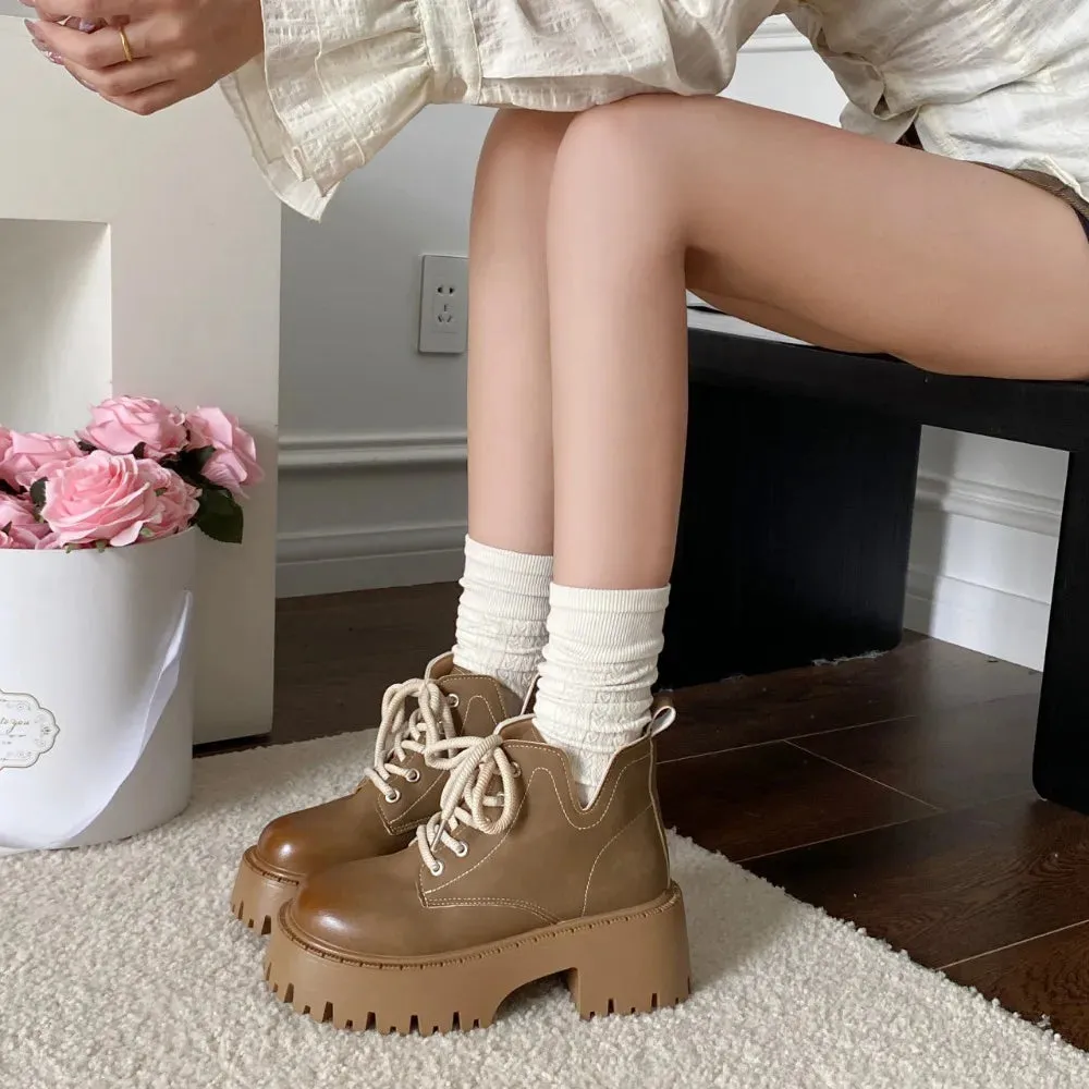 Hnzxzm Women's Boots 2024 Autumn/winter New Ins Trendy British Style Short Boots Korean Version Student Thick Bottom Single