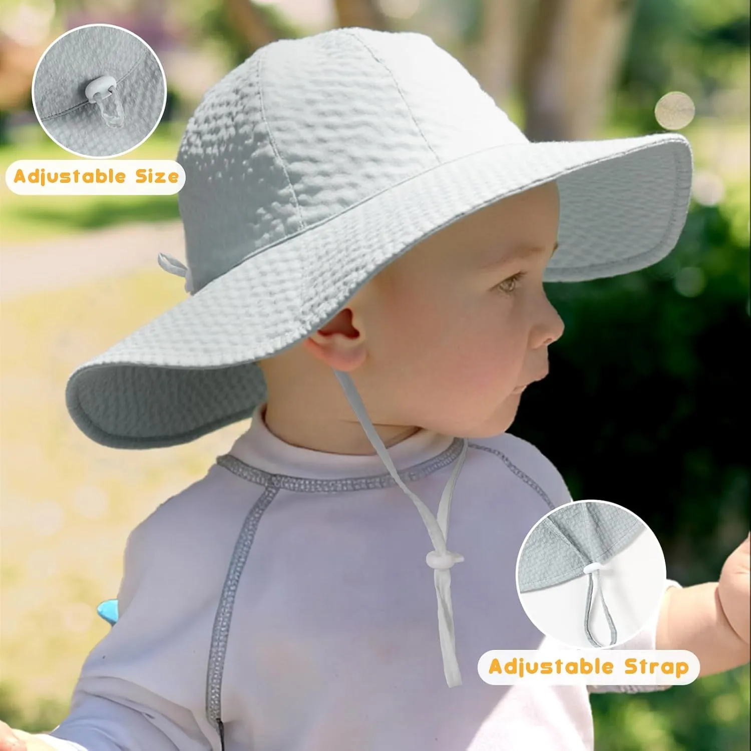 HONGTEYA Baby Sun Hat Toddler Girl Beach Hat Adjustable Outdoor Summer Hat UPF 50  Sun Protection Wide Brim Infant Kids