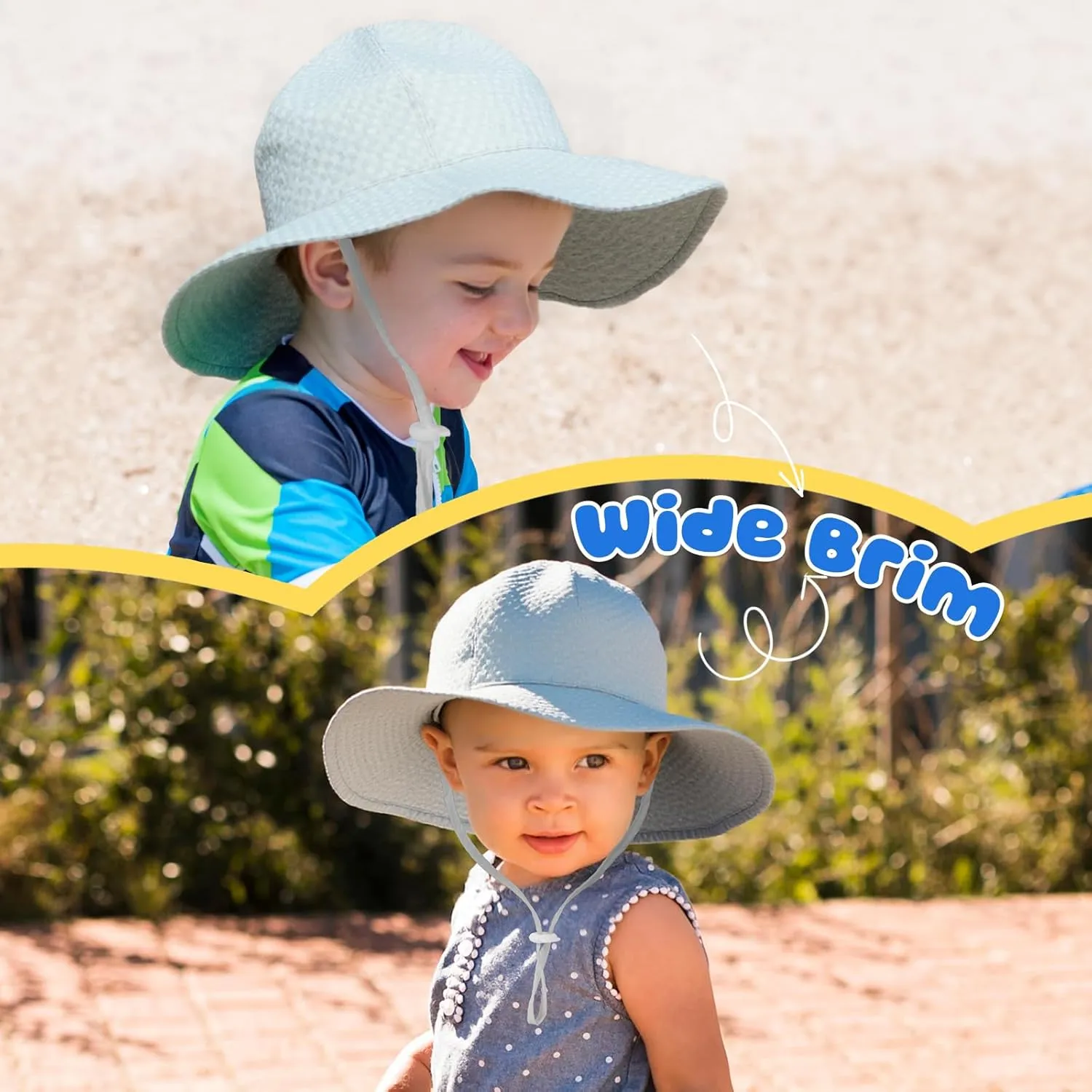 HONGTEYA Baby Sun Hat Toddler Girl Beach Hat Adjustable Outdoor Summer Hat UPF 50  Sun Protection Wide Brim Infant Kids