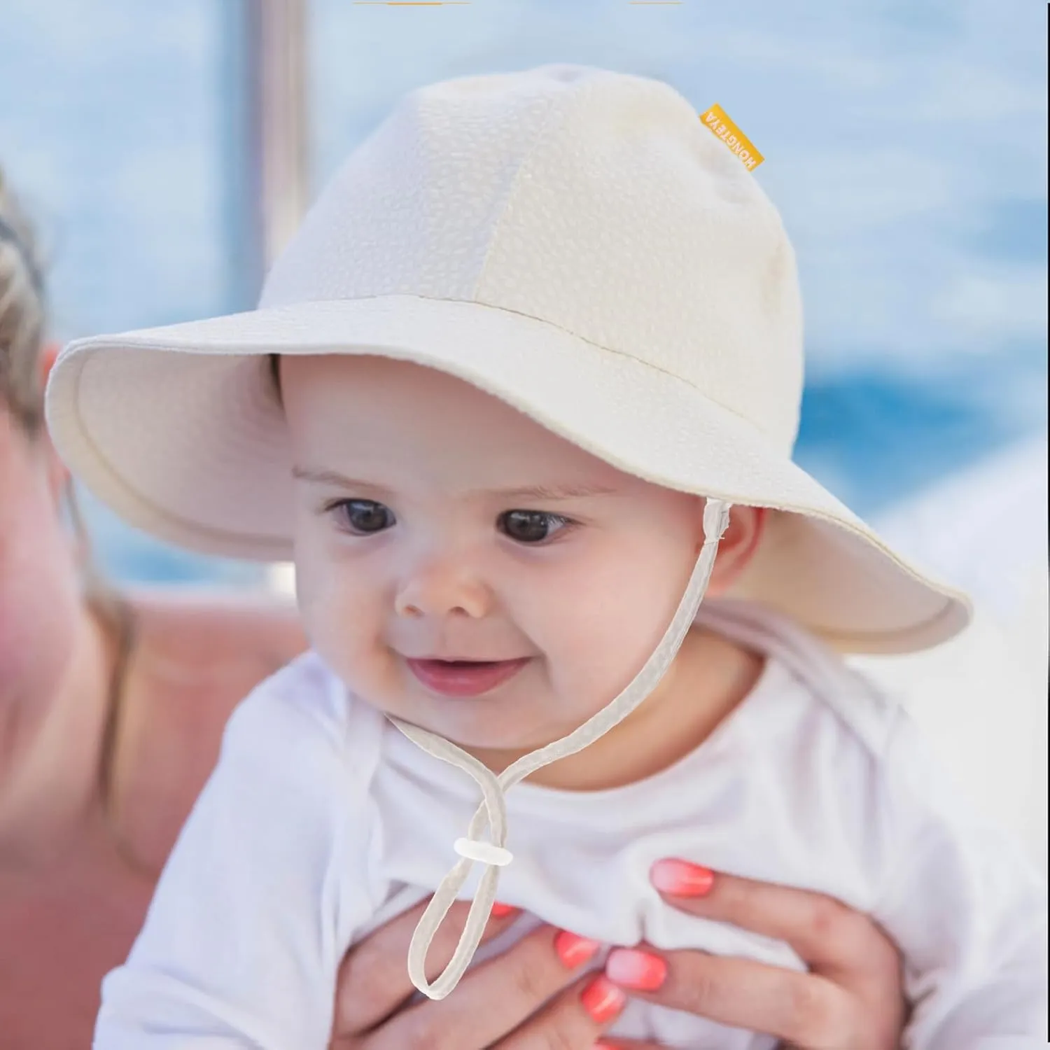 HONGTEYA Baby Sun Hat Toddler Girl Beach Hat Adjustable Outdoor Summer Hat UPF 50  Sun Protection Wide Brim Infant Kids