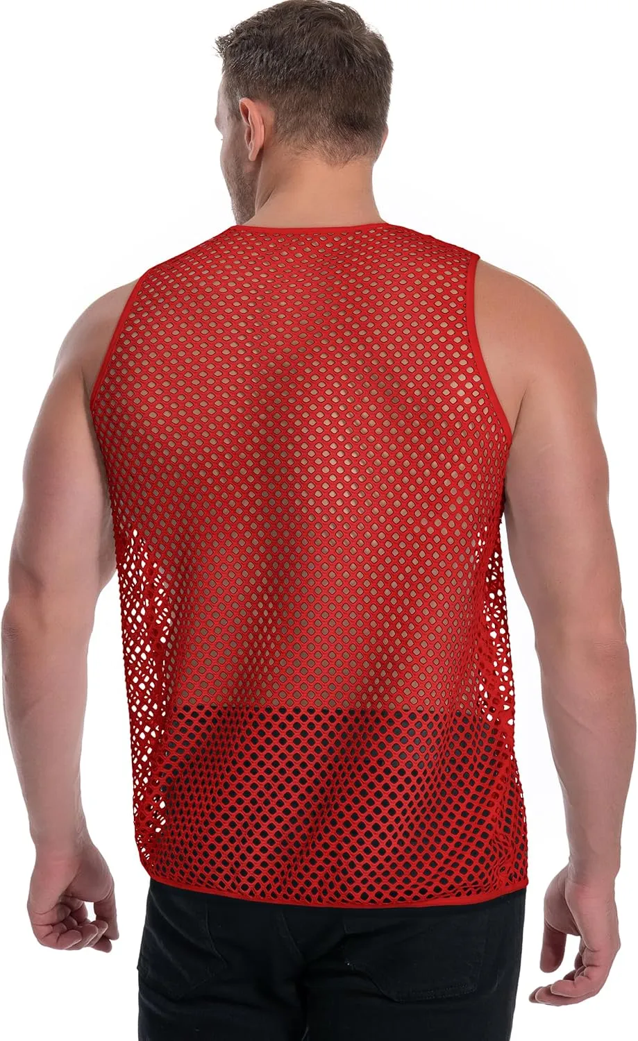 Men's Mesh Fishnet Muscle Top See Through Shirts Fitted Crew Neck Tee Clubwear