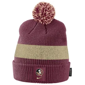 Nike Seminole Logo Woven Label Cuff Pom Beanie - Garnet/Gold