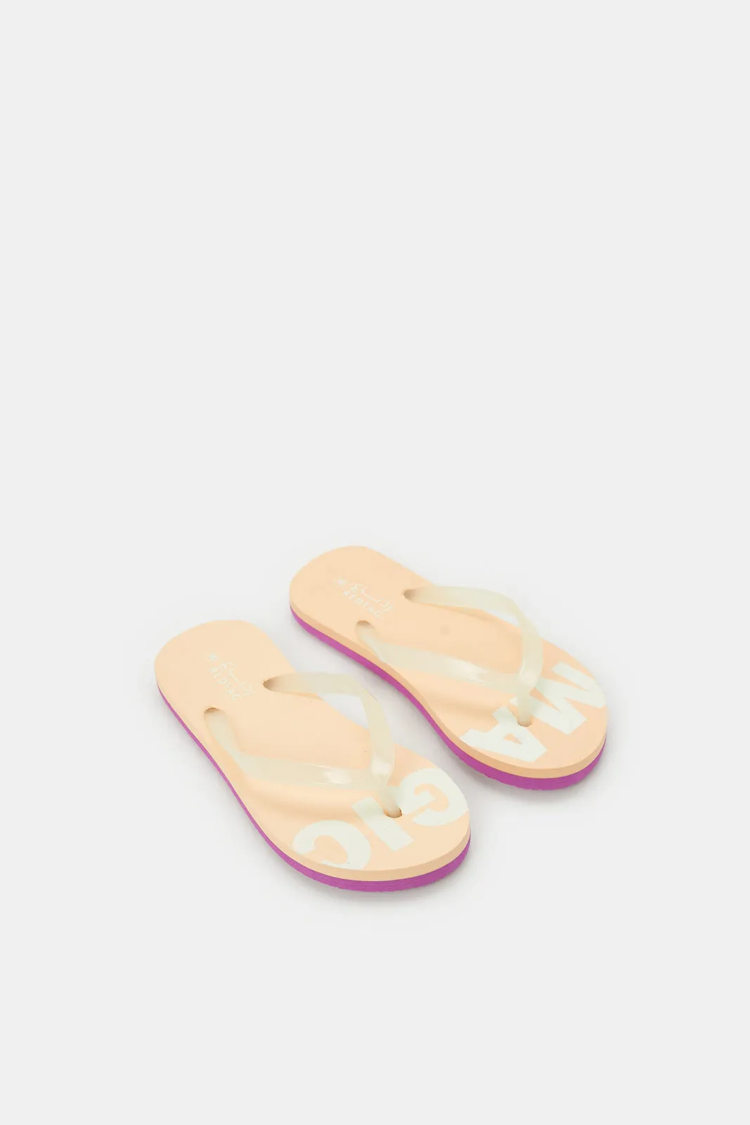 Senior Girls Beige Sun Light Printed Slide