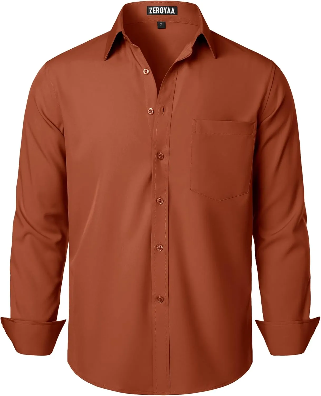 ZEROYAA Men's Regular Fit Dress Shirt Solid Wrinkle-Free Long Sleeve Casual Business Button Up Shirts with Pocket