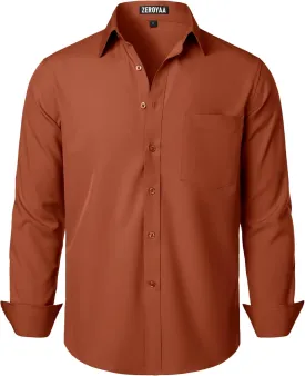 ZEROYAA Men's Regular Fit Dress Shirt Solid Wrinkle-Free Long Sleeve Casual Business Button Up Shirts with Pocket