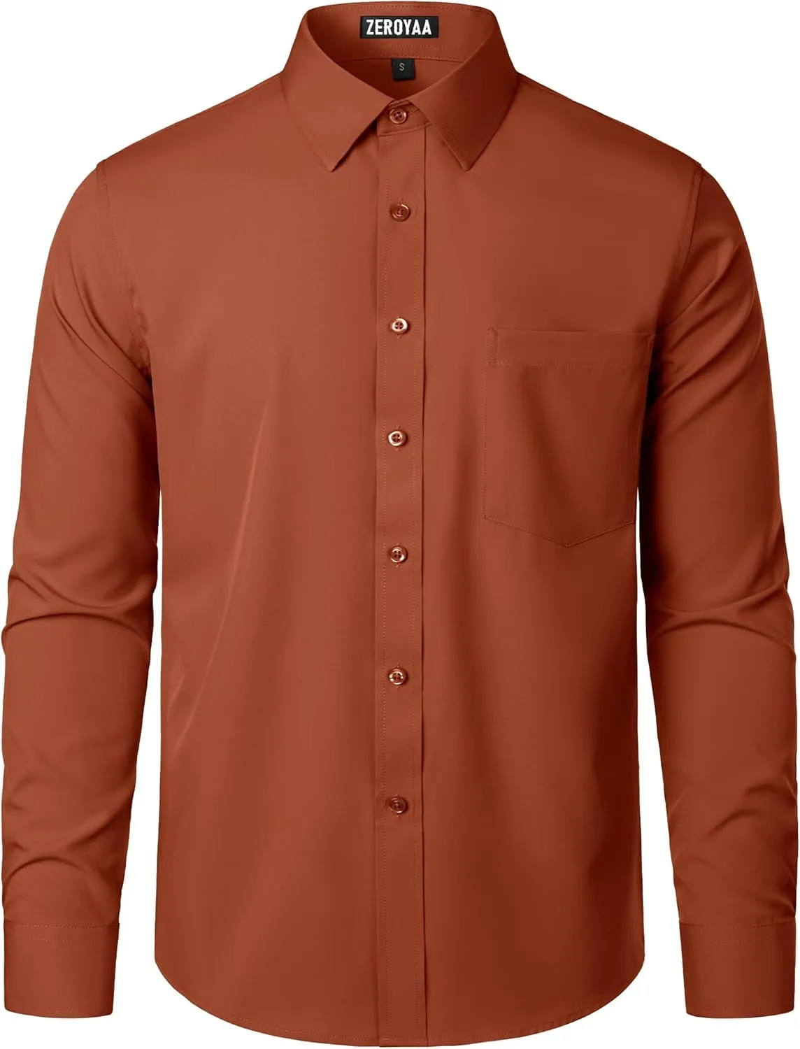 ZEROYAA Men's Regular Fit Dress Shirt Solid Wrinkle-Free Long Sleeve Casual Business Button Up Shirts with Pocket