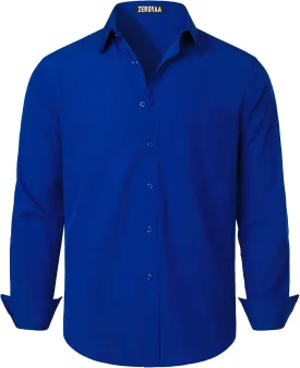 ZEROYAA Men's Regular Fit Dress Shirt Solid Wrinkle-Free Long Sleeve Casual Business Button Up Shirts with Pocket