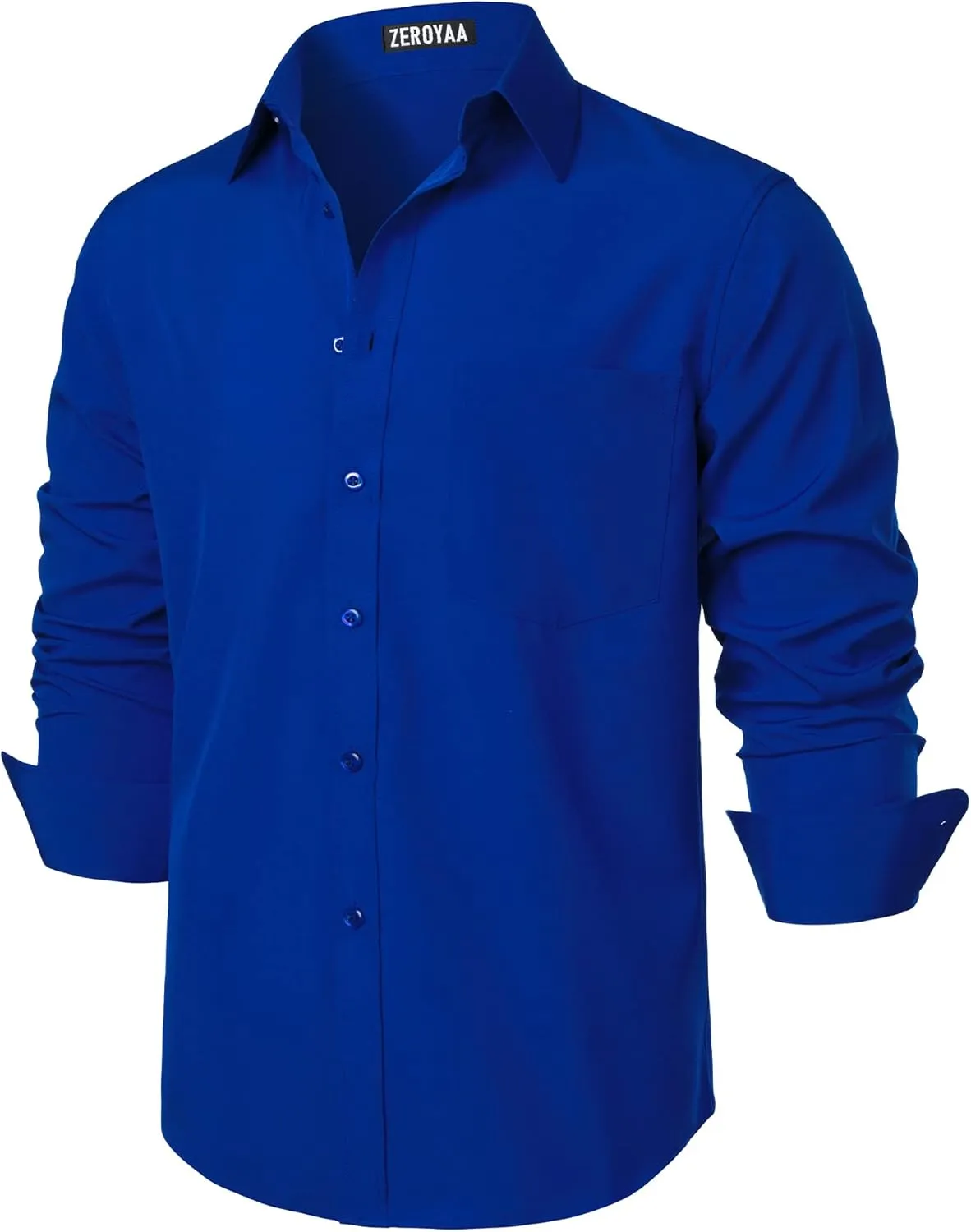 ZEROYAA Men's Regular Fit Dress Shirt Solid Wrinkle-Free Long Sleeve Casual Business Button Up Shirts with Pocket